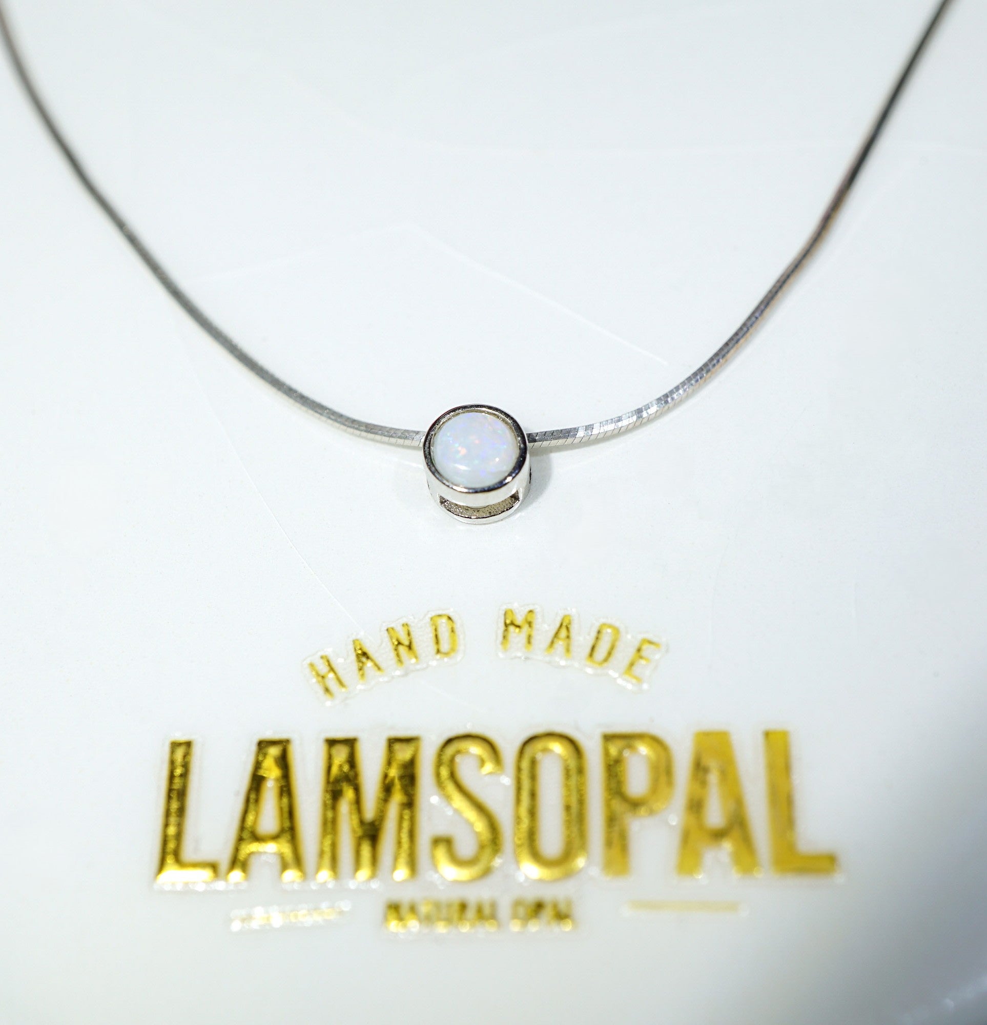 Round White Opal Heart Necklace, Mined from Coober Pedy, Australia