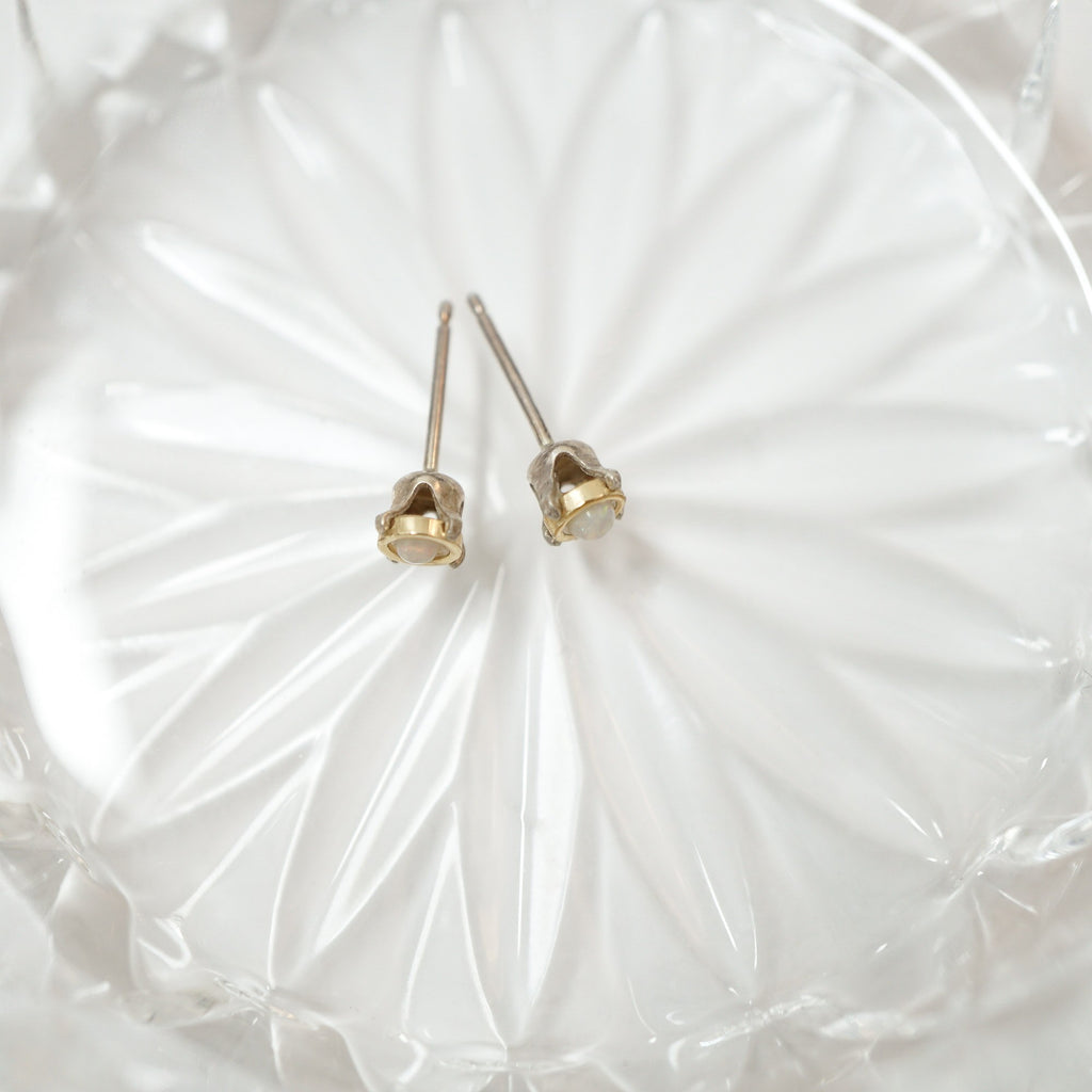 White Opal Gold and Silver Earrings, Mined from Coober Pedy, Australia