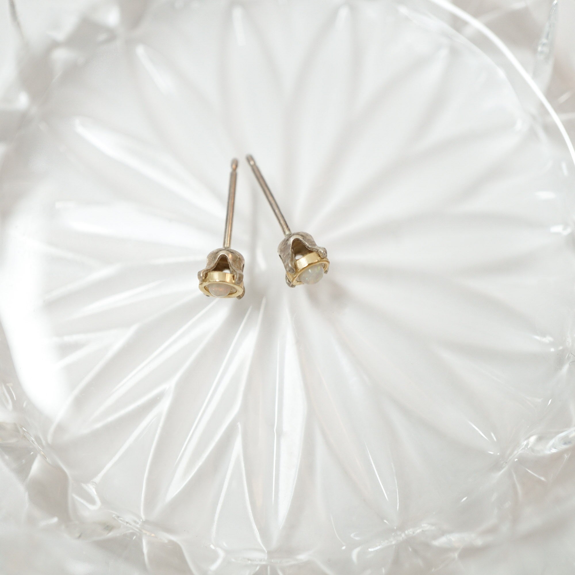 White Opal Gold and Silver Earrings, Mined from Coober Pedy, Australia