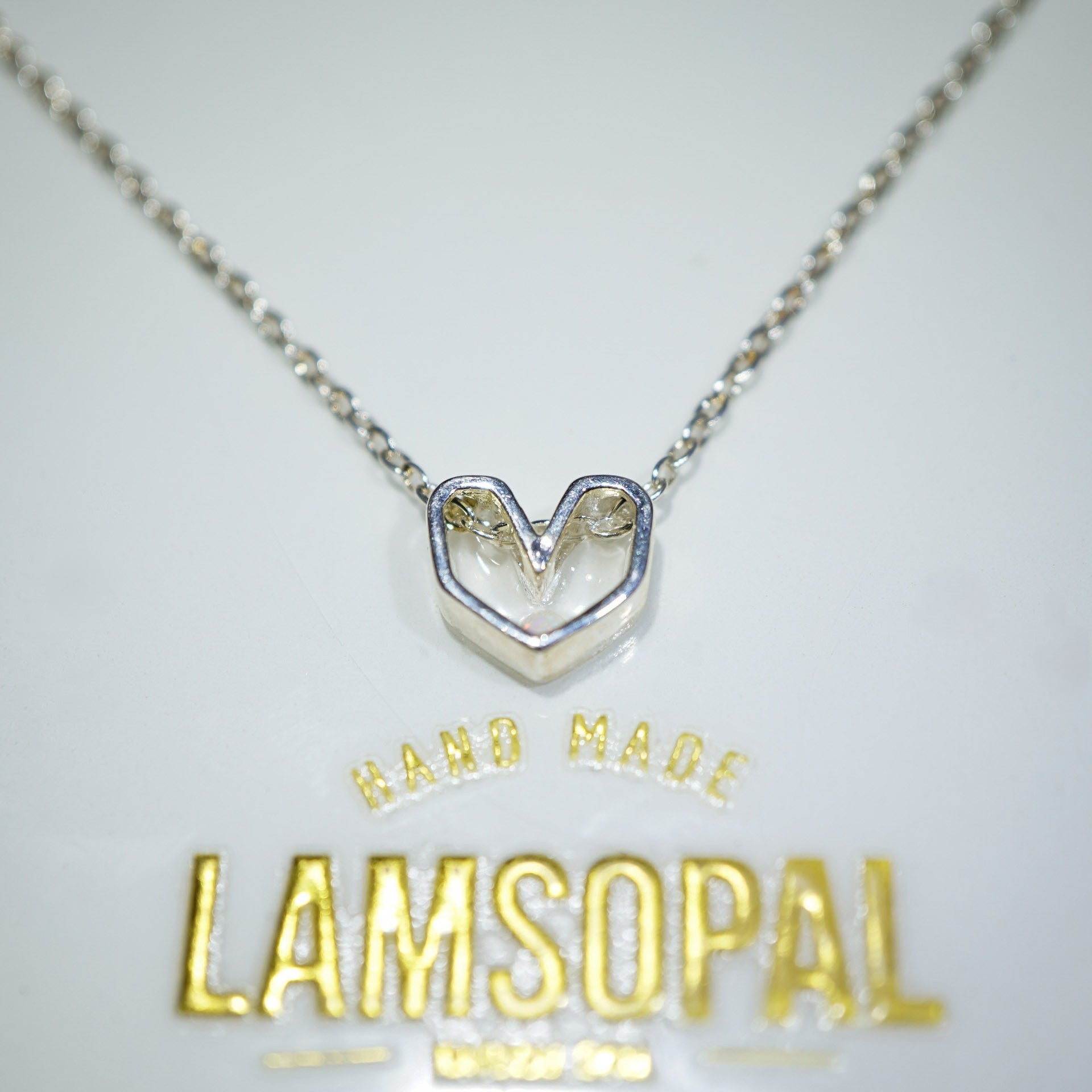 White Opal Heart Necklace, Opal Mined from Coober Pedy, Australia