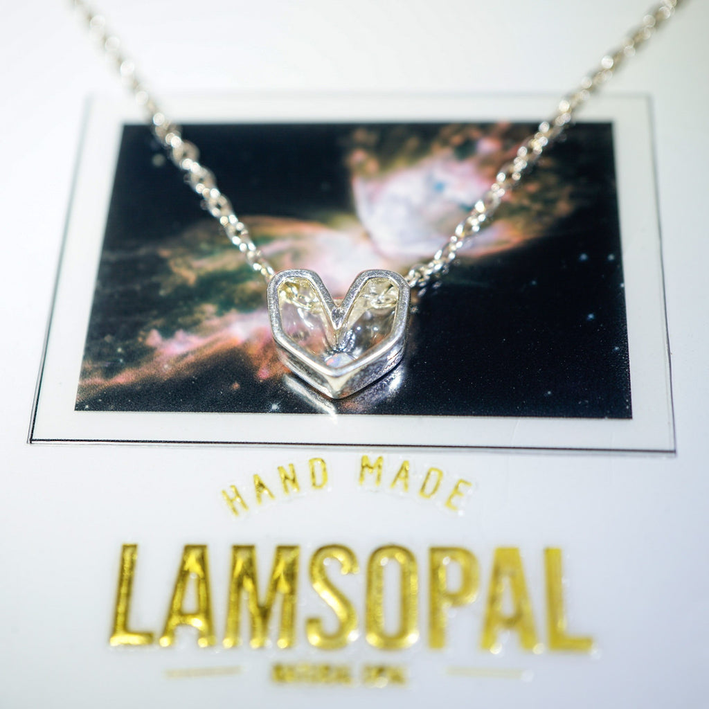 White Opal Heart Necklace, Opal Mined from Coober Pedy, Australia