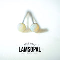 A pair of natural opal stud earrings with silver posts, shown on a white background with a 'LAMSOPAL' brand logo overlay at the bottom.