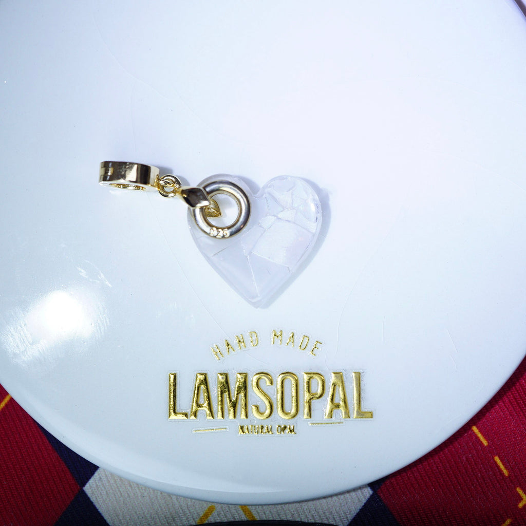 Heart-shaped keychain with 'LAMSOPAL' branding on a white background